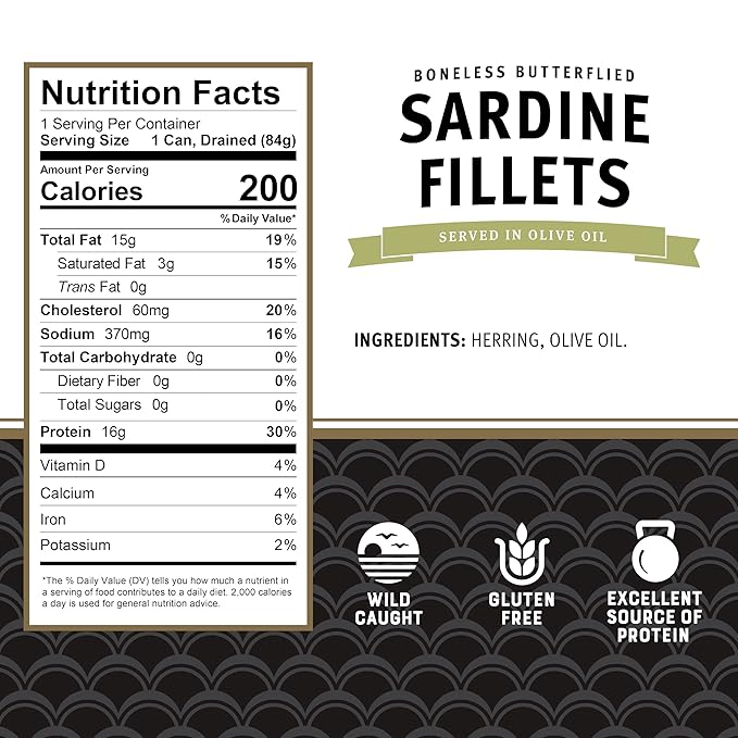 Brunswick Sardines in Olive Oil, 3.75 oz Can - Boneless Butterflied Sardine Fillets - Wild Caught - 17g Protein per Serving - Gluten Free, Keto Friendly (Pack of 4)