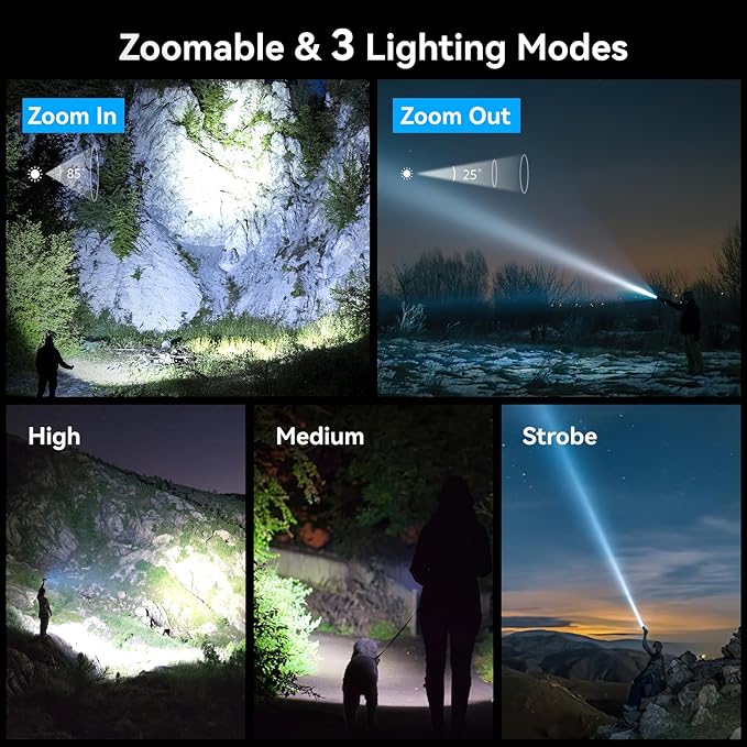 LETMY Rechargeable Flashlights High Lumens, 2 Pack 2000 Lumens Bright LED Tactical Flashlight, 3 Modes Samll Powerful Flash Lights with Clip, Waterproof Flashlights for Home Emergency Camping (Blue)