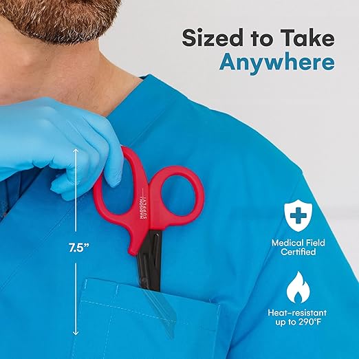 Madison Supply Medical Scissors - 7.5 Inch Stainless Steel Trauma Shears - Fluoride-Coated Non-Stick Scissors for EMT, Nurses, and First Aid Kits - 4 Pack, in 4 Colors, Black, Green, Orange, Red