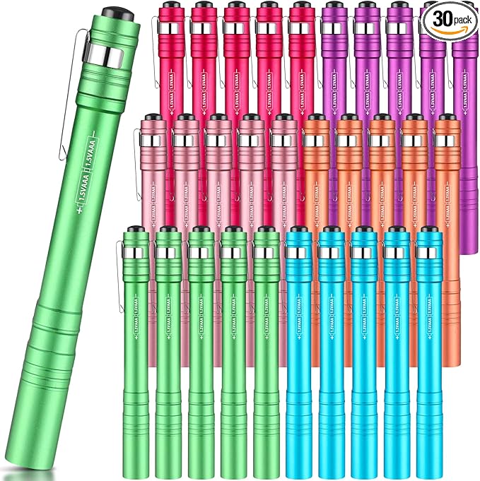 30 Pack Mini Pen Flashlights Bulk LED Pen Lights Aluminum Pocket Flashlights with Clips Small Handheld Torches Gifts for Camping Hiking Emergency Outdoor (Multicolor)