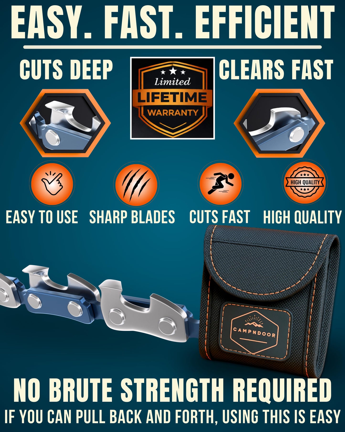 Pocket Chainsaw Survival Gear and Supplies - Orange Strap Hand Chain Saw