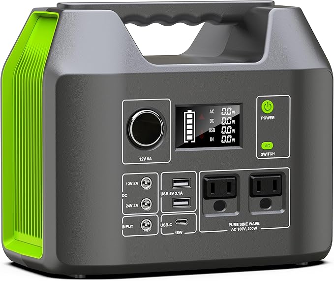 Portable Solar Generator, 300W Portable Power Station with Foldable 60W Solar Panel, 110V Pure Sine Wave 296Wh Lithium Battery Pack for Home Use RV Van Outdoor Camping, Foldable Panel included