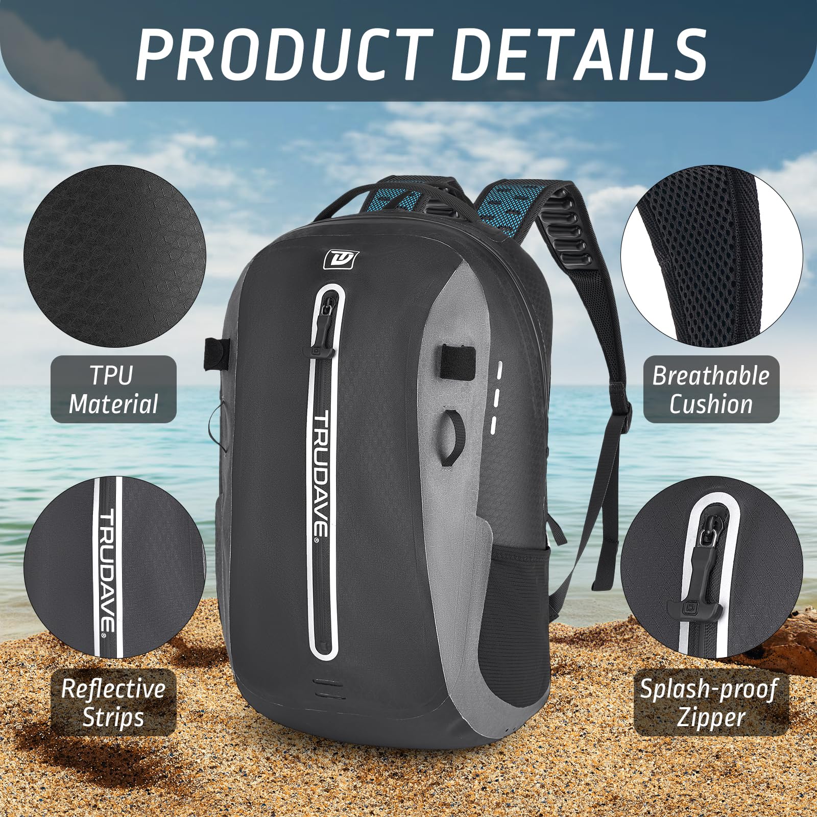 Trudave Waterproof Backpack, Waterproof Submersible Backpack, Floating TPU Coated Dry Bag with