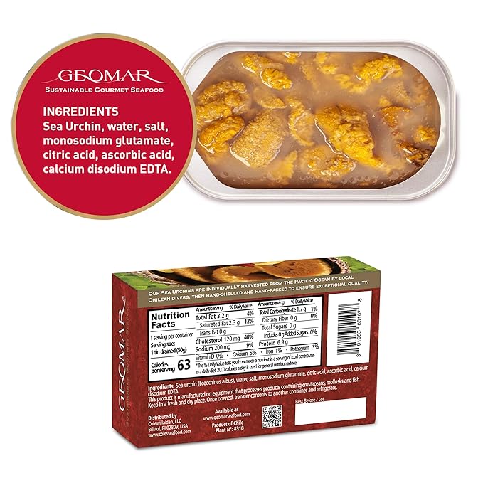 GEOMAR Sea Urchin in Brine - Chilean Sea Urchin, Gourmet Tinned Ready To Eat Seafood, Delicacy Gourmet Pantry Staples, Single Can - 3.17 oz
