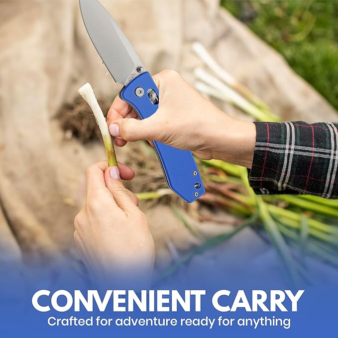 Rite Edge Premium Folding Pocket Knife 4.25" With Stainless Steel Blade, G10 Handle, Belt Clip - Camping Outdoor Utility Folder, Father's Day Gift - Blue