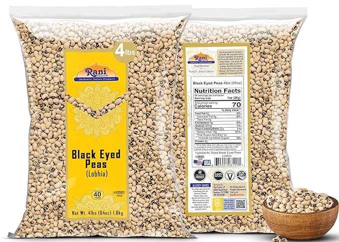 Rani Black Eyed Peas, Dried Cowpeas (Lobhia) 64oz (4lbs) 1.81kg Bulk ~ All Natural | Vegan | Kosher | Gluten Friendly | Product of USA