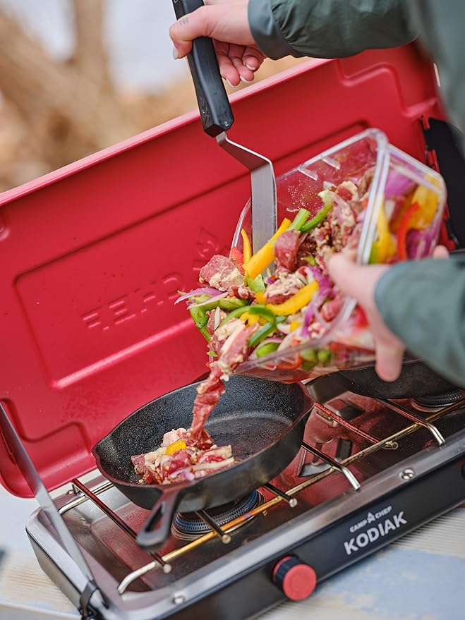 Camp Chef Mountain Series Kodiak - High Outpt Two-Burner Camp Stove - Lid Doubles as Windscreen - Portable Cooking Stove - For Outdoor Cooking - 20,000 BTU?™s