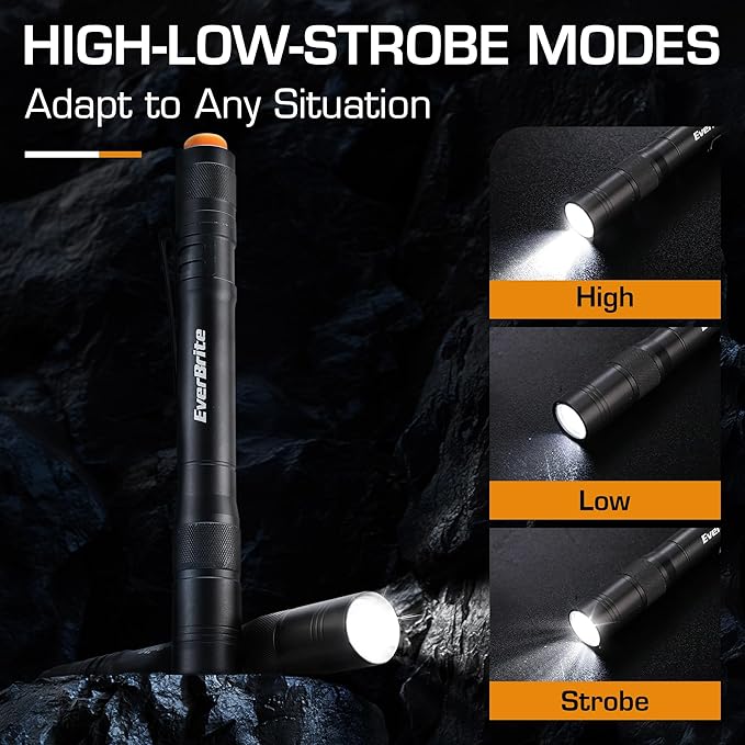 EverBrite Pen Light, 100LM Pocket Flashlights, Aluminum LED Pen Flashlights with Clip, 8 AAA Batteries Included, Pocket Flashlight for Camping, Emergency, Mechanic, Pack of 4, Black