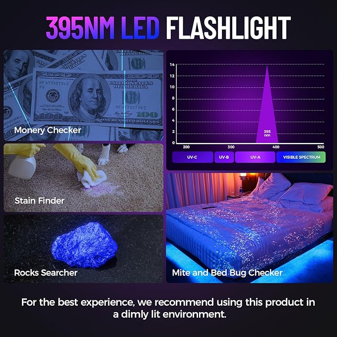 Black Light UV Flashlight 2 Pack, 12 LED 395nm UV Flashlight, Portable Mini UV Light Waterproof, Blacklight for Pet Urine Detection, Dry Stains, Bed Bug, Fluorescent Agent (Batteries not included)