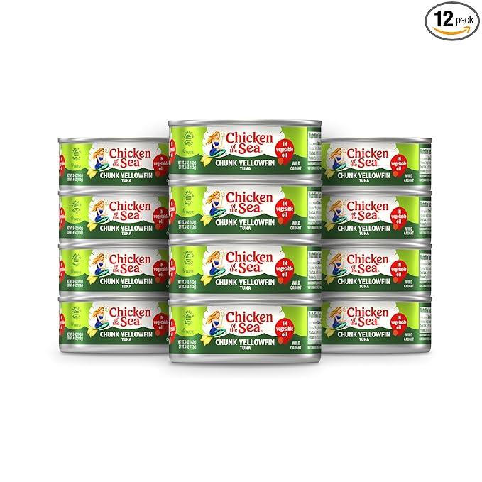 Chicken of the Sea Chunk Yellowfin Tuna in Vegetable Oil, 5 oz. Cans (Pack of 12), Wild Caught Canned Tuna