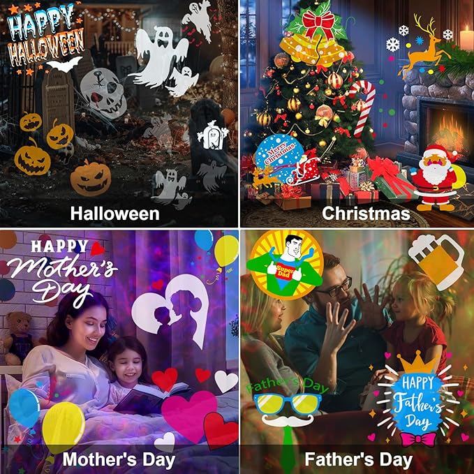 2025 Upgraded Brighter Halloween Decorations Projector Lights for Home, FLITI 19 HD Slide Christmas Projector (Ocean Wave & Patterns), 11 Holiday Theme Projector with Remote for Christmas House Decor