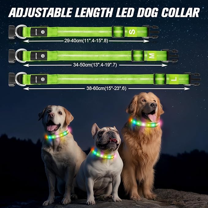 LED Dog Collar, Light Up Dog Collar, USB Rechargeable - Brightest Dog Lights for Night Walking, 6 Light Modes, Adjustable for Dog Safety(Large, Neon Green)