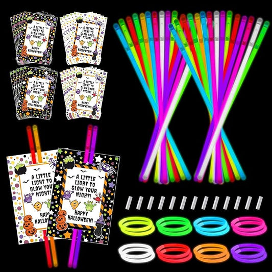 144pcs Halloween Party Favors Glow Sticks Trick or Treat Gifts Non Candy Halloween Party Supplies Glow Bracelets Goodie Bags Classroom Prizes Non Candy