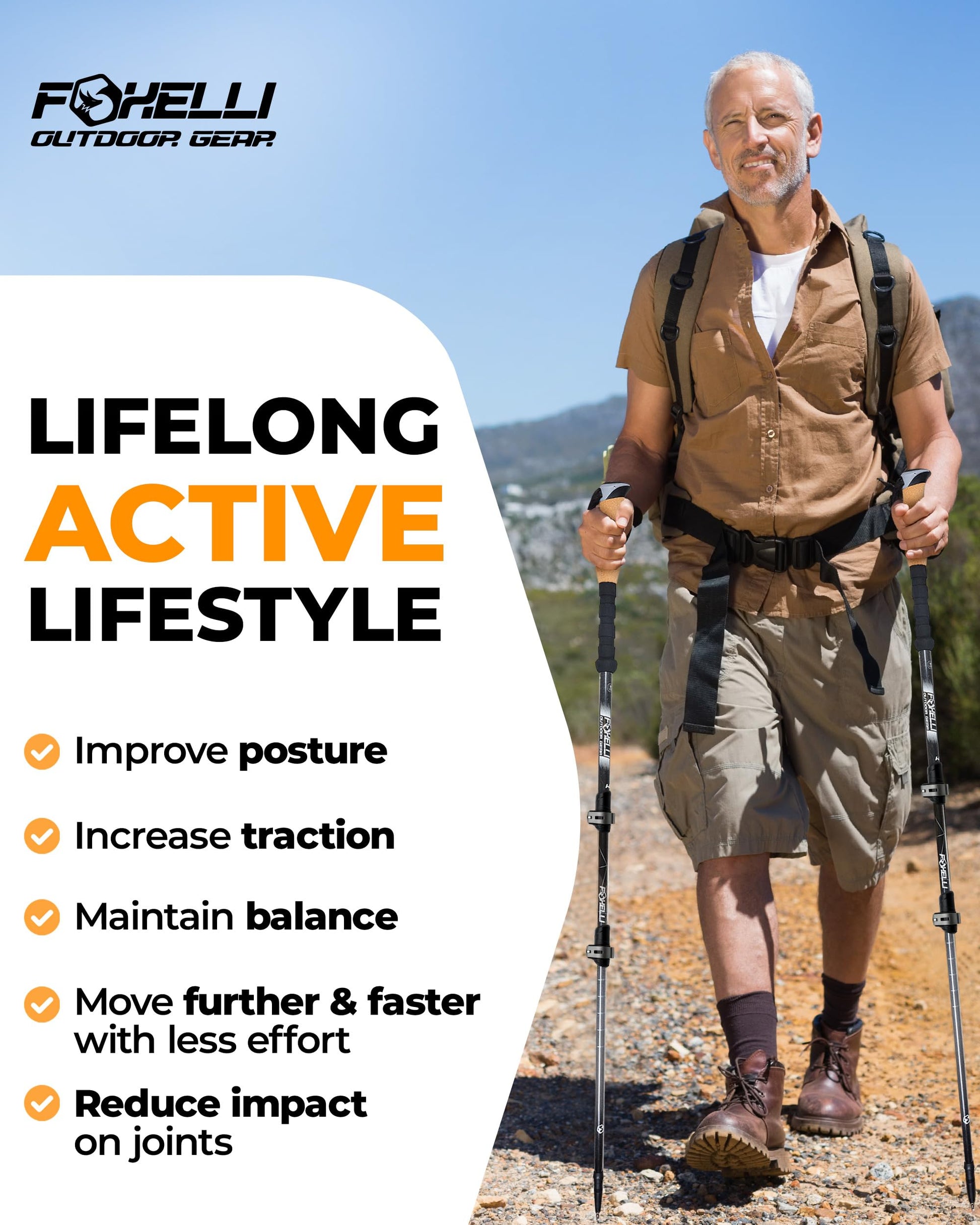 Foxelli Trekking Poles – Lightweight Collapsible Aircraft Grade Aluminum Hiking Poles with Cork