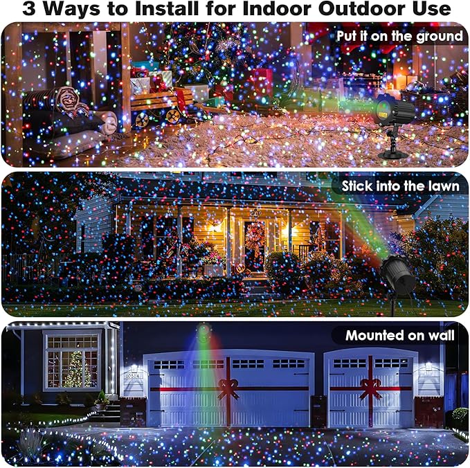 Laser Christmas Projector Lights Outdoor, 3 Colors RGB Christmas Laser Lights Outdoor Waterproof Holiday Projector Halloween Christmas Decorations Indoor Outdoor Landscape Lights for Home Garden Yard