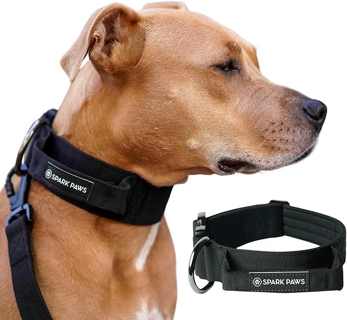 Spark Paws Tactical Dog Collar - Heavy Duty, Premium Quality, Thick and Durable for Large and Medium Dogs - Black - S