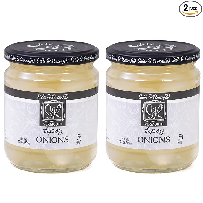 Sable & Rosenfeld Vermouth Tipsy Onions, 10.9 oz (Pack of 2), Gourmet Pickled Silverskin Cocktail Onions in Jar, Kosher, Gluten-Free Martini Garnish