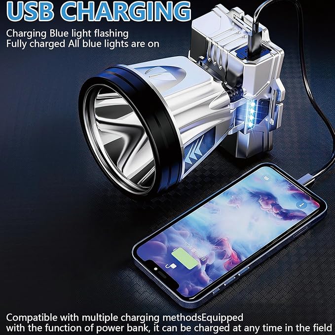 Super Bright Rechargeable High Power Headlamp,LED Rechargeable Head Lamp,LED Head Lights for Forehead Flashlight,Waterproof Headlamp Headlight with White Lights for Camping,Running,Cycling,Fishing