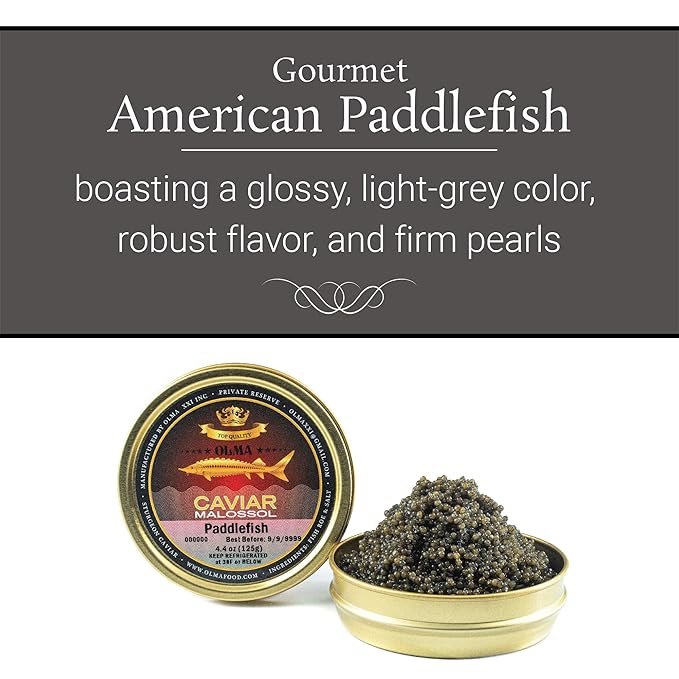 OVERNIGHT SHIPPING - OLMA American Paddlefish Black Caviar - Medium Grey Pearls, Smooth Flavor - 4.4 oz / 125 g