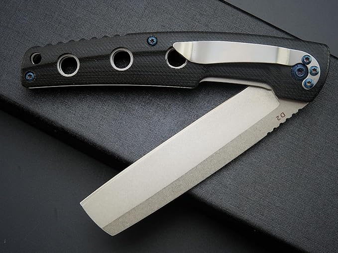 Eafengrow EF941 EDC Pocket Folding Knife D2 Steel Blade G10 Handle Pocket Clip with safety liner lock for Camping Survival Outdoor(Black)