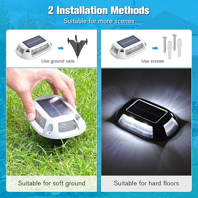 VOLISUN Solar Driveway Lights Dock Deck Lights 12 Pack,9 Colors in 1 Led IP67 Waterproof Outdoor Warning Step Lights for Driveway Sidewalk Pathway RGB