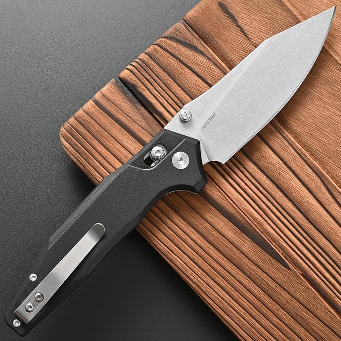 FF20 Folding Pocket Knife，VG10 Steel Blade G10 Handle EDC Tool Knife for Outdoor Camping Hunting Fishing Working(Black)