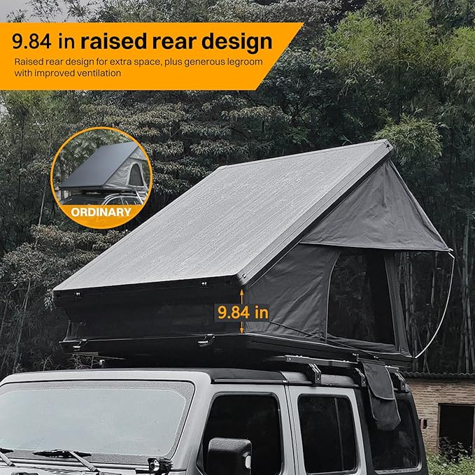 Hardshell Rooftop Tent, Car Roof Tent for Camping, Jeep, SUV, Van, with Aluminum Alloy Shell, 300D Oxford Cloth,3000mm Waterproof Rating, Mesh Windows, Mattress, Ladder, for 2-3 People, Black