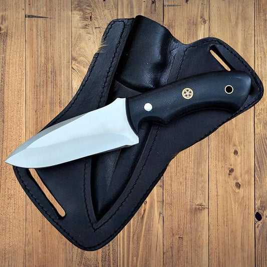 Hunting Knife 1075 Carbon Steel and Micarta Handle - Fixed Blade Made Camping Knives - Bushcraft Knife - Survival Knives with Leather Sheath