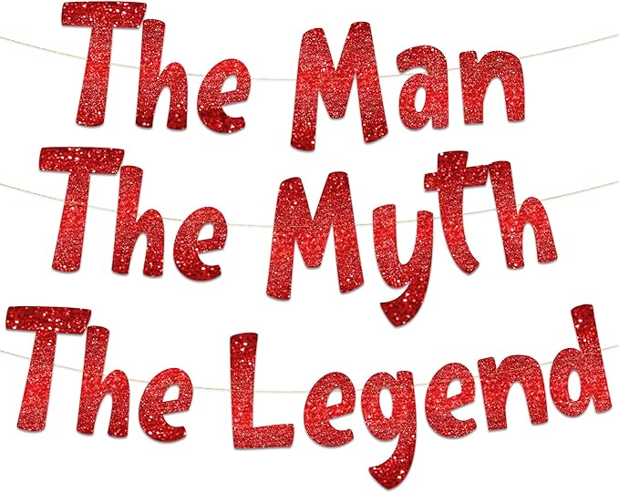 The Man The Myth The Legend Red Glitter Banner – Men’s Birthday, Bachelor Party, Retirement Party Supplies, Gifts and Decorations