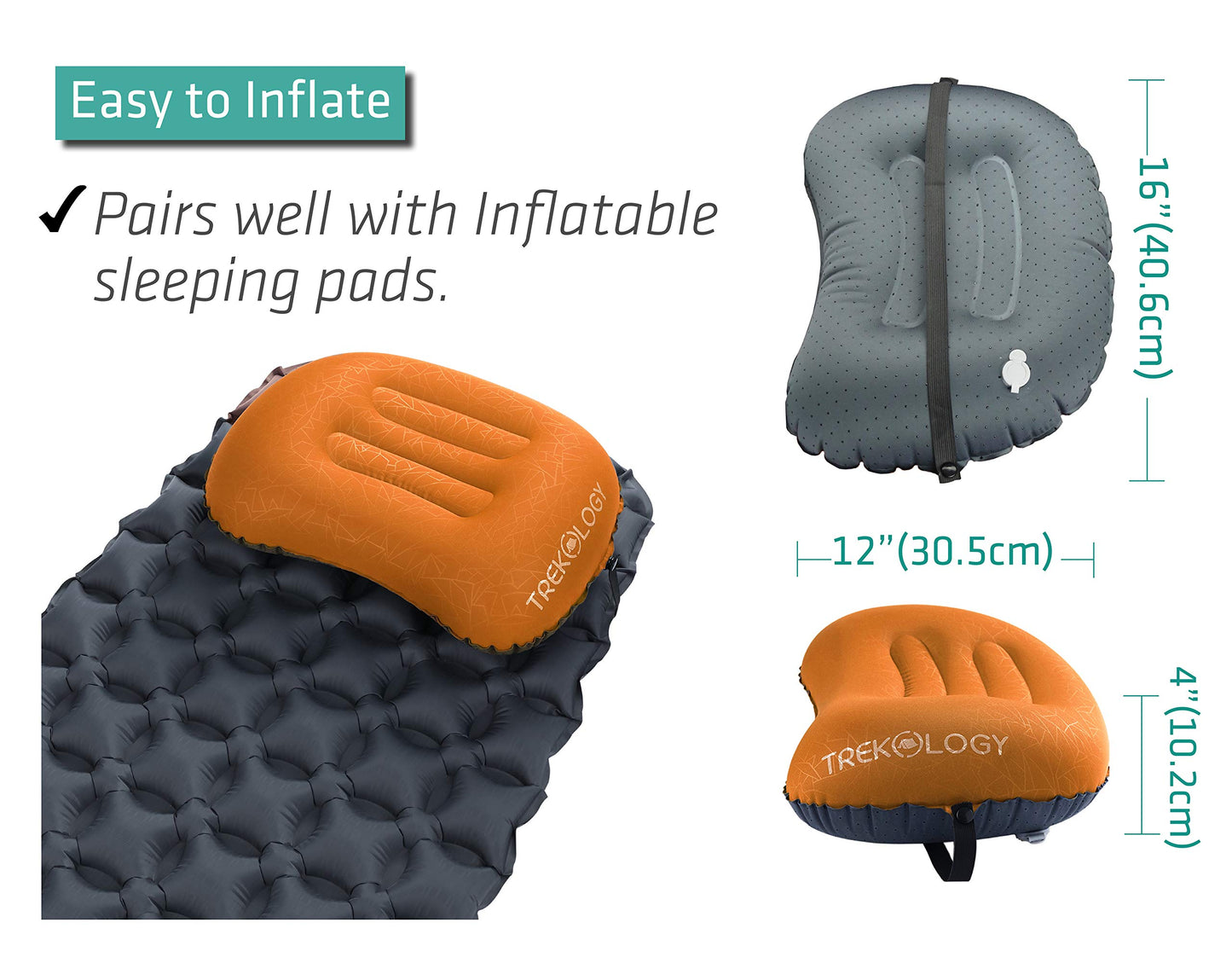 TREKOLOGY Ultralight Inflatable Camping Travel Pillow - ALUFT 2.0 Compressible, Compact