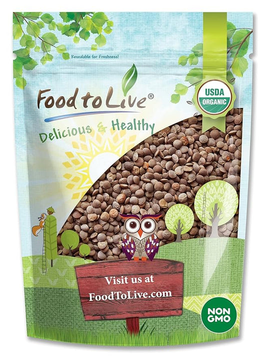 Food to Live Organic Whole Red Lentils, 5 Pounds Non-GMO, Dry Raw Lentils, Sproutable, Vegan, Kosher, Bulk. Easy to Cook. Good Source of Folate, Fiber, and Protein. For Lentil Soup, Stews, and Curry