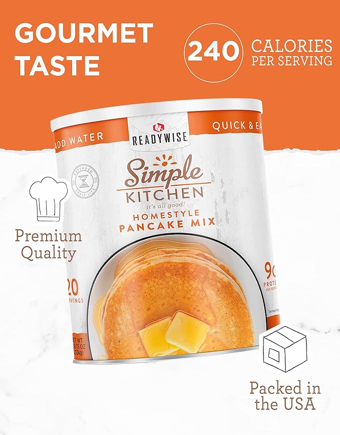 Simple Kitchen Homestyle Pancake Mix ??20 Servings for Family Meal Prep, Gluten Free & Freeze Dried Survival Just Add Water Canned Food, for Camping Meals, Backpacking & Hiking, #10 Can Package