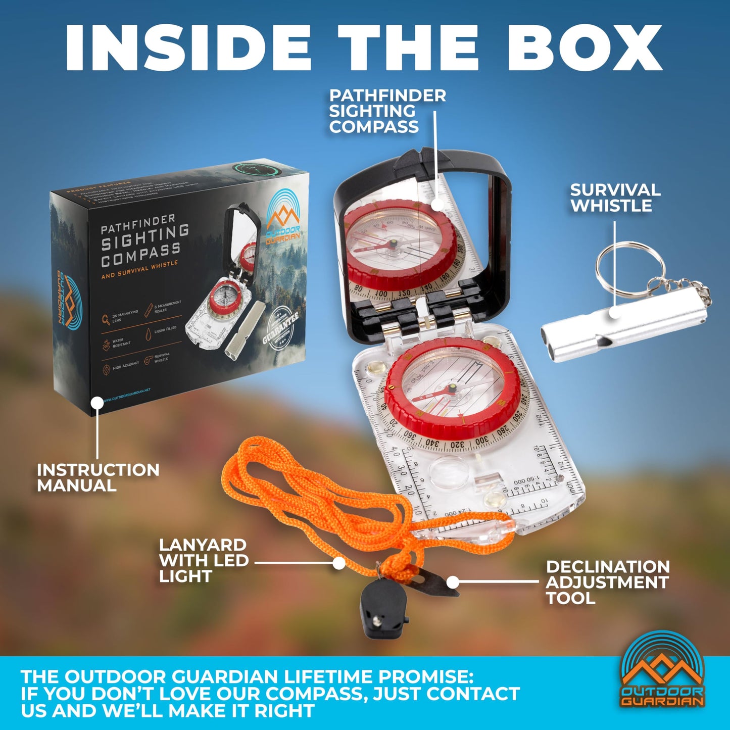 Outdoor Guardian Pathfinder Sighting Compass - Precise Navigation, Hiking and Orienteering Mirror