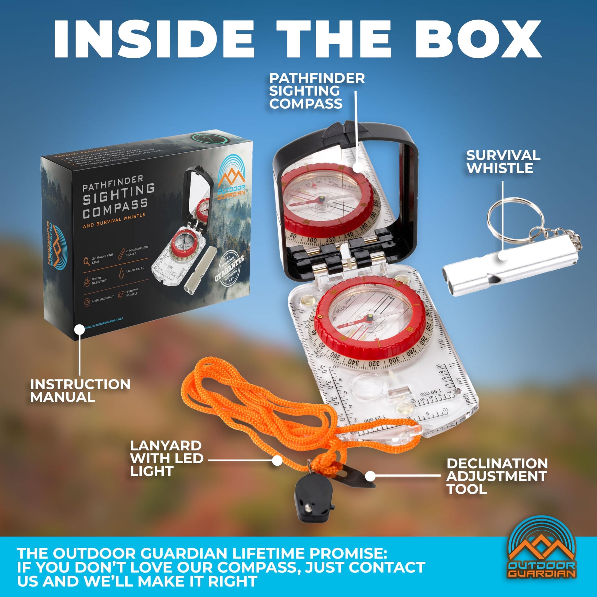 Outdoor Guardian Pathfinder Sighting Compass - Precise Navigation, Hiking and Orienteering Mirror