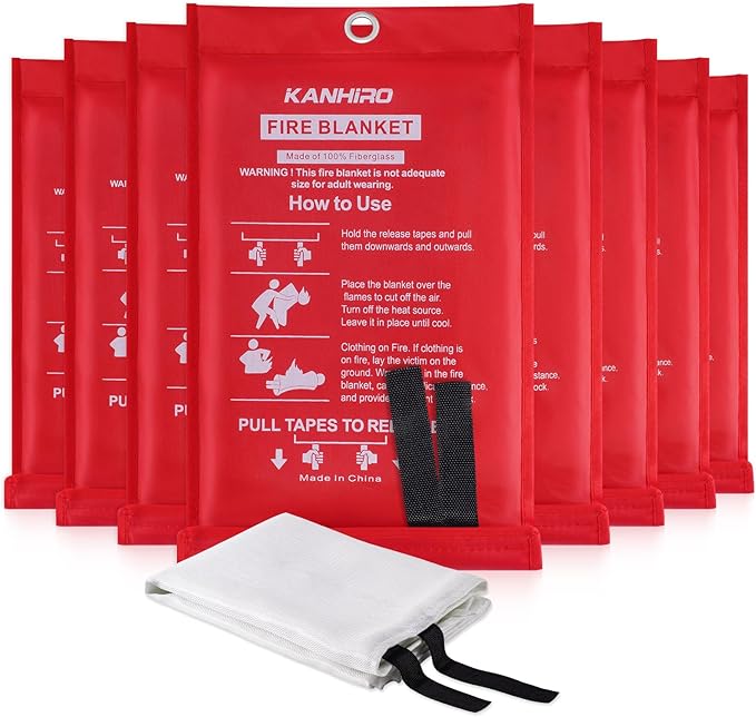 Emergency Fire Blanket for Home Kitchen - KANHIRO Fiberglass Fire Suppression Blanket Great for School, Fireplace, Grill, Car, Office, Warehouse (8 Pack, 39 in X 39 in)