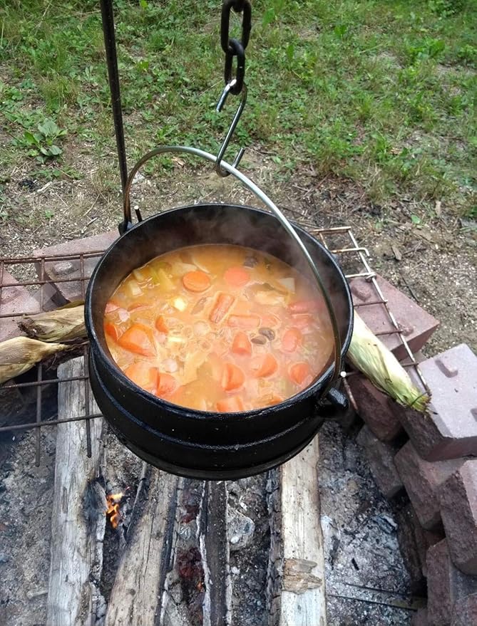 Cuisiland 8.5QT Cast Iron Potjie Cauldron Pot with Lid & 3 Legs – Pre-Seasoned South African-Style Campfire Pot for Outdoor Cooking, Soups, Stews & Braising – Heavy-Duty Cast Iron Dutch Oven