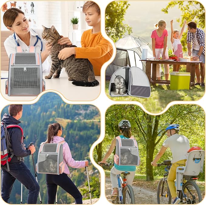 Cat Backpack Carrier Large Pet Backpack for Small Dog Medium Cat Puppy Kitten Bunny up to 15lbs, Ventilated Mesh Dog Collapsible Travel Backpack for Hiking Walking Outdoor