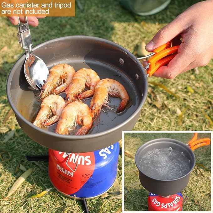 REDCAMP 6/10/11/12/14/15/19 PCS Camping Cookware Mess Kit Camping Gear Campfire Utensils Lightweight Stackable Pot Pan Bowls Soup Spoon with Storage Bag for Camping, Backpacking, Outdoor Cooking