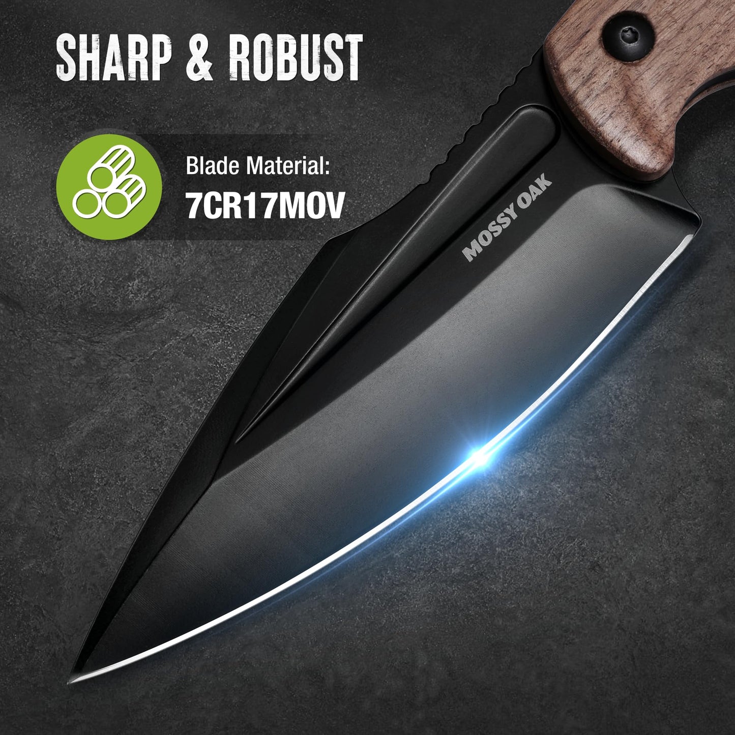 Mossy Oak 8.5" Full-tang Fixed Blade Knife w/Sheath (Wooden Handle-Brown)