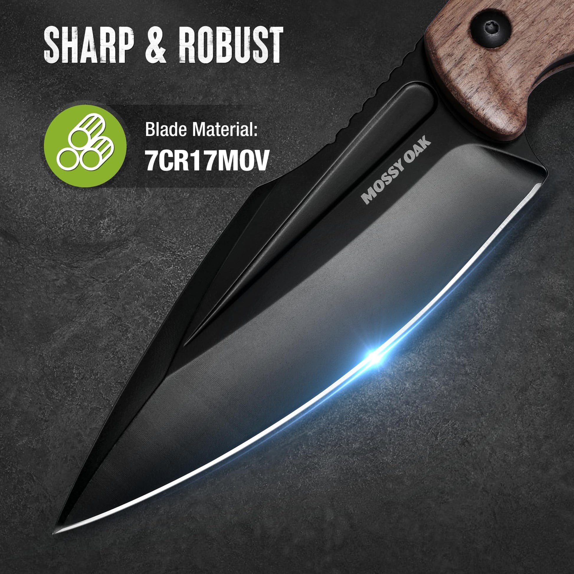 Mossy Oak 8.5" Full-tang Fixed Blade Knife w/Sheath (Wooden Handle-Brown)
