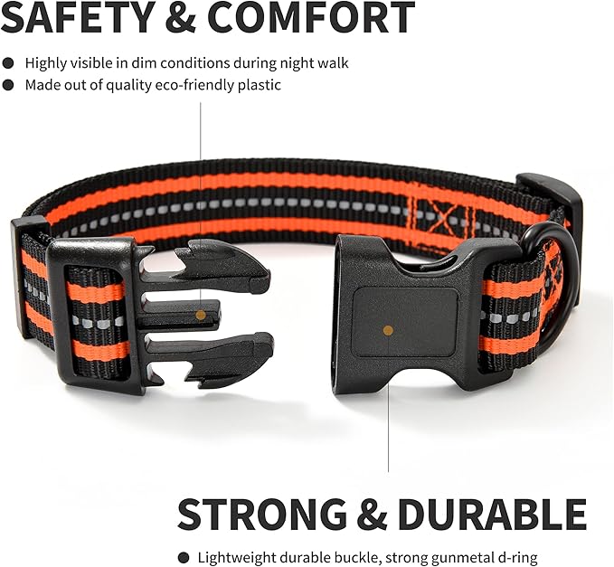 Mile High Life Reflective Dog Collar | Nylon Pet Collars wiith Buckle | Light Weight Puppy Collars | Orange Dog Collars for Large Dogs (Orange, L)