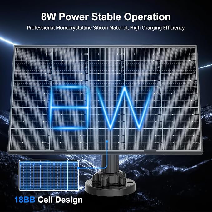 8W Solar Panel for Security Camera, Micro USB & USB-C Port Security Camera Solar Panel, IP65 Waterproof & 9.8FT Cable & High Conversion Rates Solar Panels for Cameras with Rechargeable Battery