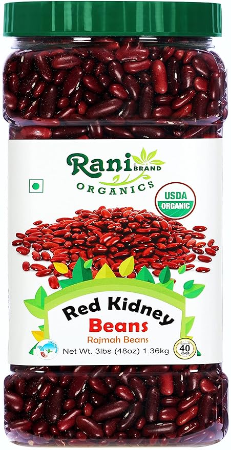 Rani Organic Red Kidney Beans (Rajmah Beans) Light 48oz (3lbs) 1.36kg Bulk PET Jar ~ All Natural | Vegan | Gluten Friendly | NON-GMO | Indian Origin | USDA Certified Organic