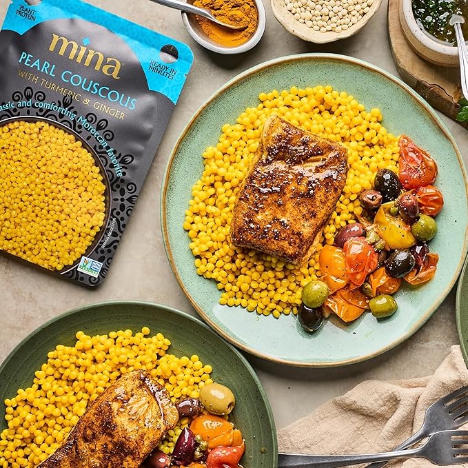 Mina Pearl Couscous, With Turmeric & Ginger, Ready to Eat, Couscous Pearls, Microwavable Meals & Side Dishes, Vegan Protein, Non-GMO, Kosher, 7 oz (Pack of 6)
