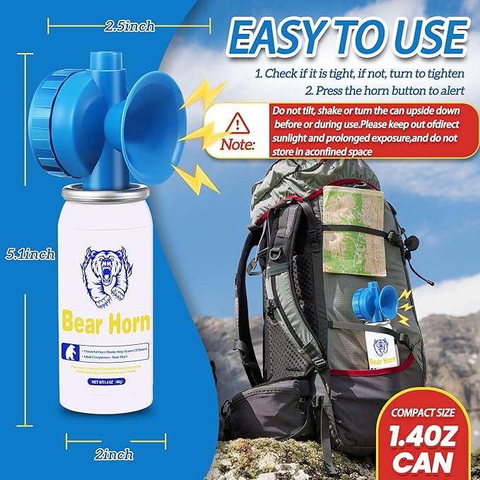 1.4oz Bear Horn Self Defense,130dB Loud Mini Safety Bear Air Horn,Heard Up to 0.5-Miles Away,Bear Alarm Scare Bears, Ideal for Hiking,Camping and Outdoor Protection