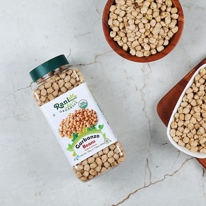 Rani Organic Garbanzo Beans (Kabuli Chana) 28oz (800g) PET Jar ~ All Natural | Vegan | Gluten Friendly | NON-GMO | Indian Origin | USDA Certified Organic