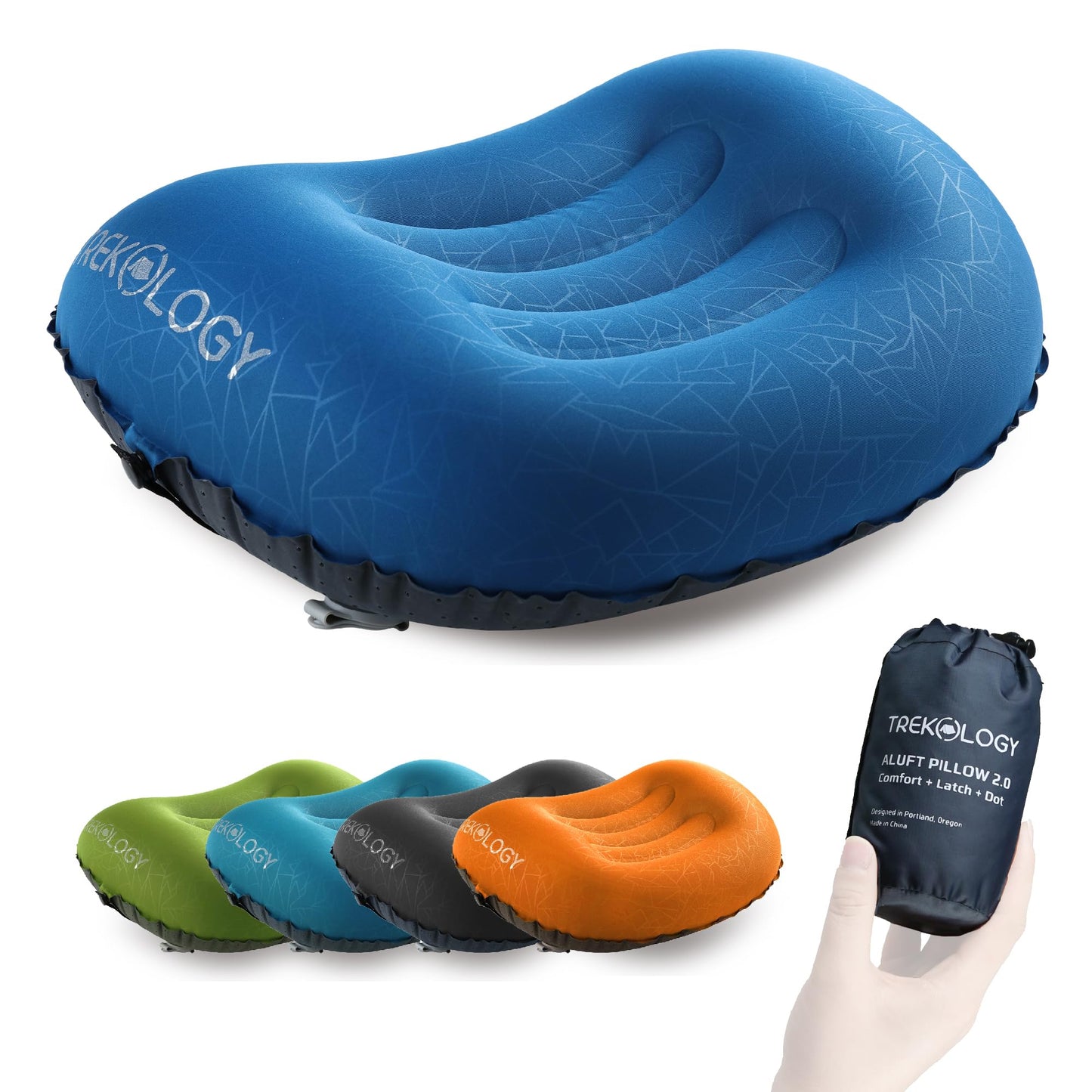 TREKOLOGY Ultralight Inflatable Camping Travel Pillow - ALUFT 2.0 Compressible, Compact