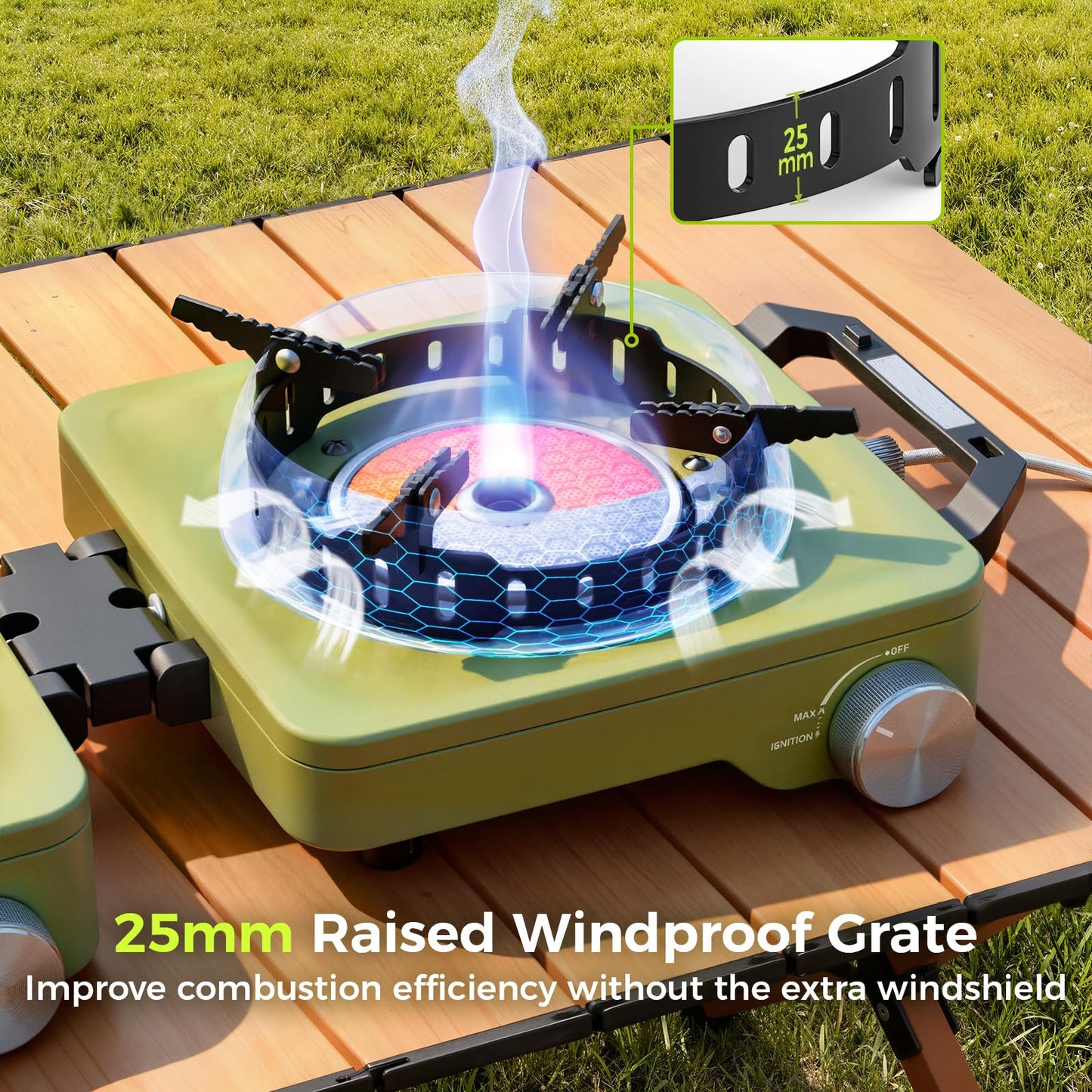 MoKo Propane Camping Stove 2 Burner, 36,000 BTU Infrared & Open Flame Hybrid, Windproof Folding