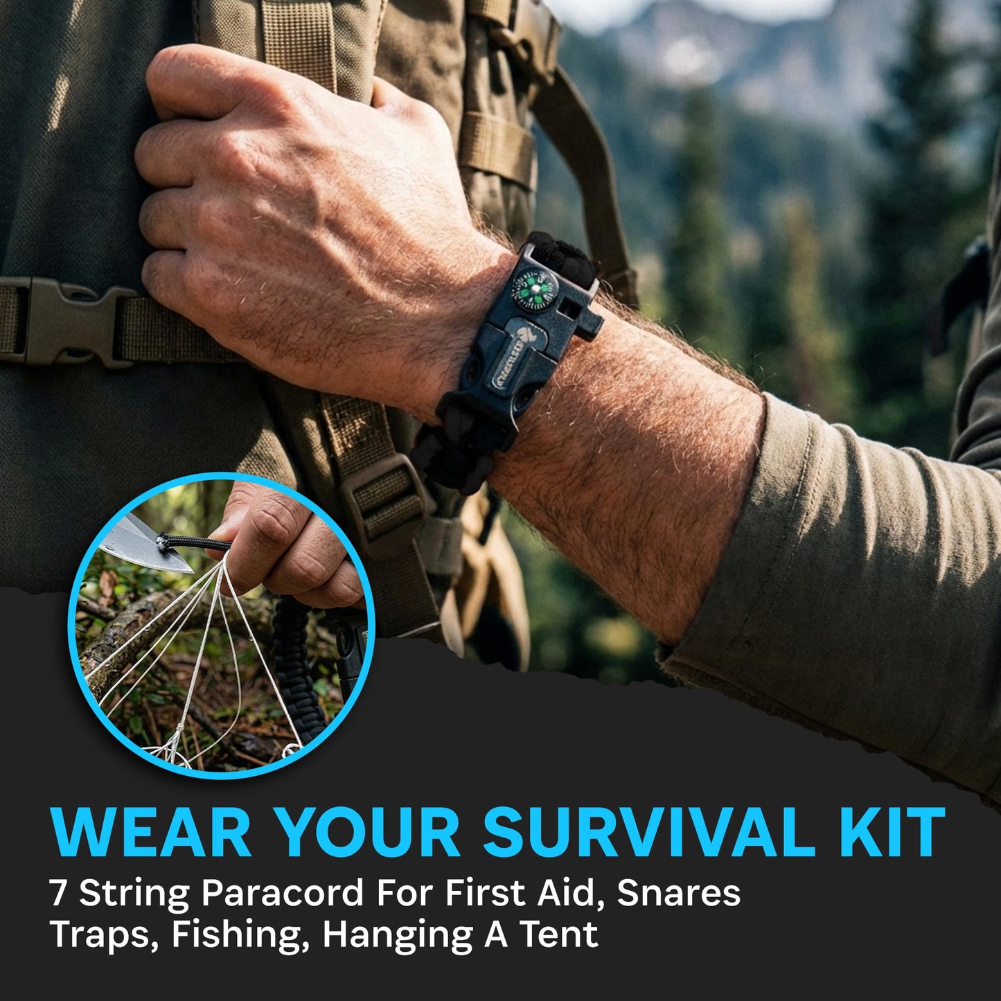 133 SUPPLY Tactical Paracord Compass Hiking Survival Bracelet Men Dad Gifts Camping Accessories