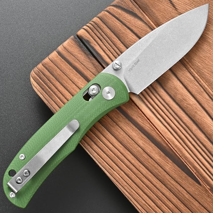 FF22 Folding Pocket Knife,VG10 Steel Blade Micarita Handle Full Tang Knife for Outdoor Activities Camping Hunting Fishing(Green)
